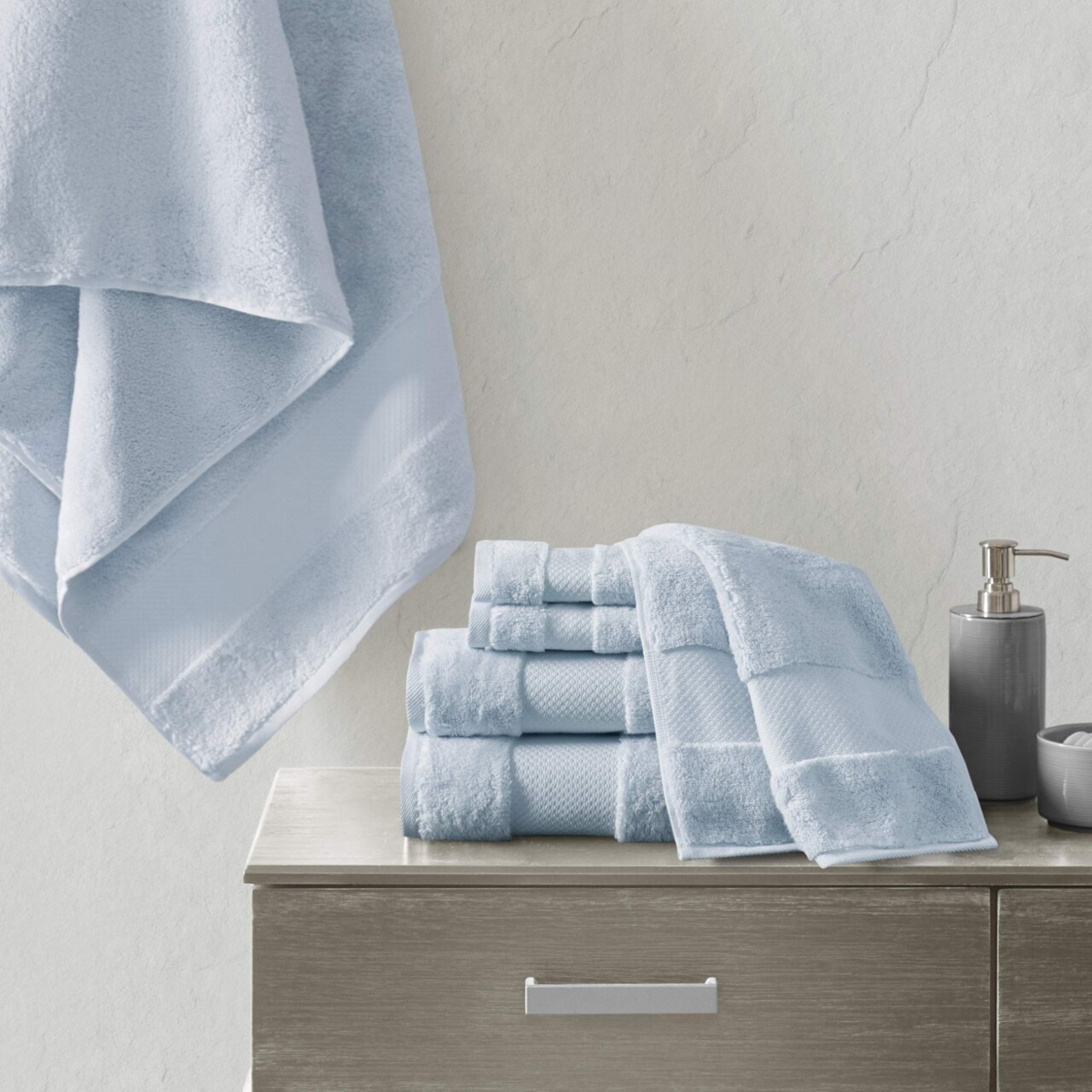 MADISON PARK SIGNATURE Cotton 6 Piece Bath Towel Set with Light Blue MPS73-455